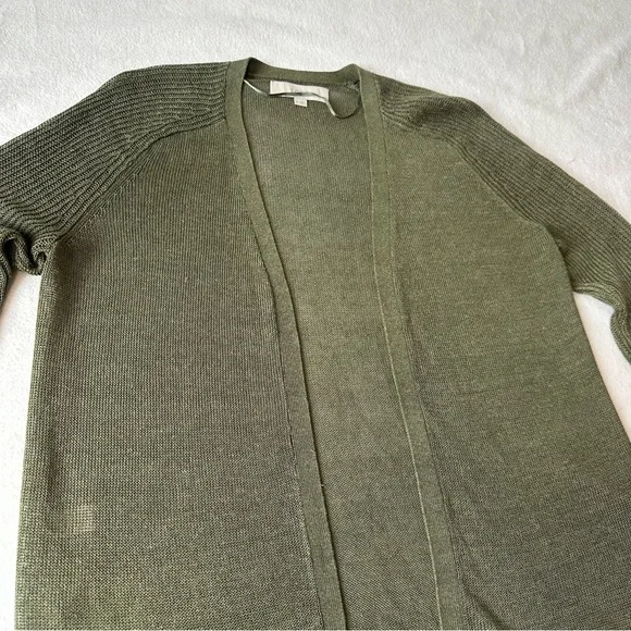Loft Linen Rayon Blend Olive Green Cardigan No Closure Sage Army, size Medium - Picture 11 of 16